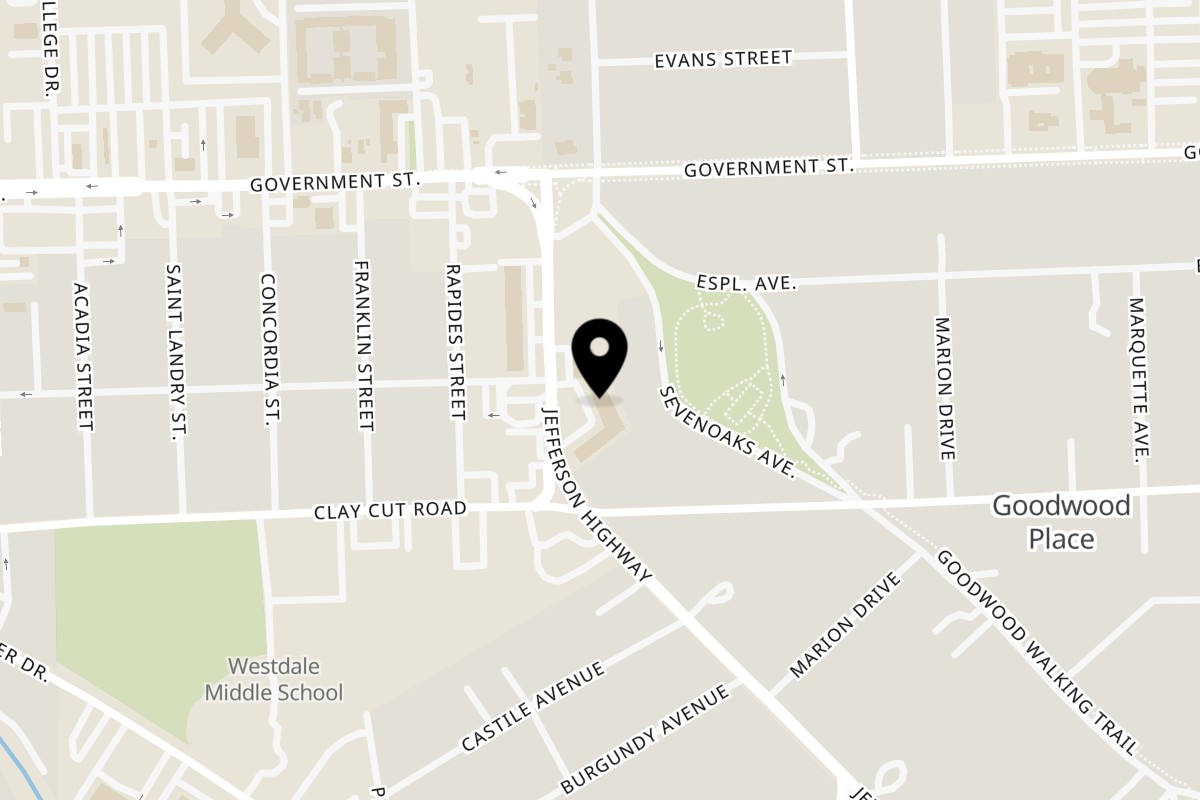 Map showing the location of Monjunis Italian Cafe & Grocery on 711 Jefferson Hwy #4a in Baton Rouge
